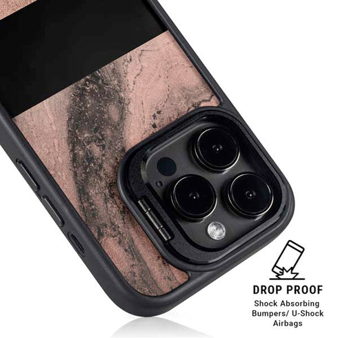 Rose Gold and Black Marble iPhone 14 Pro Kickstand Case
